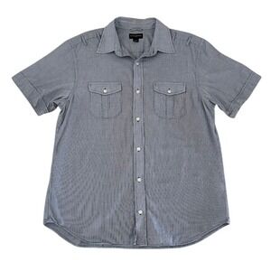 Banana Republic Mens Large Short Sleeve Button Down Shirt Blue White Gingham‎ L